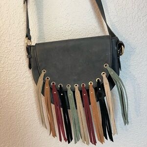 Dolce Vita crossbody mixed color fringe adjustable strap gold hardware
